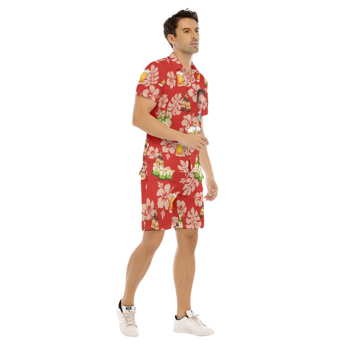 Set Custom Face Beer Hawaiian Shirt And Shorts For Men