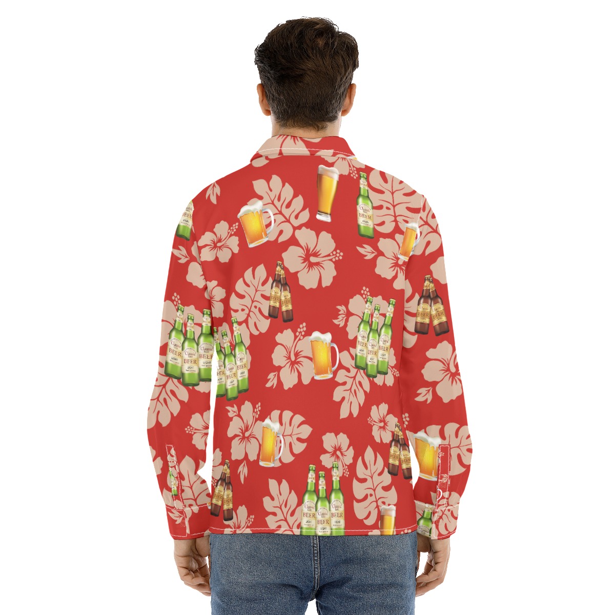 Unique Custom Face Beer Hawaiian Long Sleeve Shirt For Him