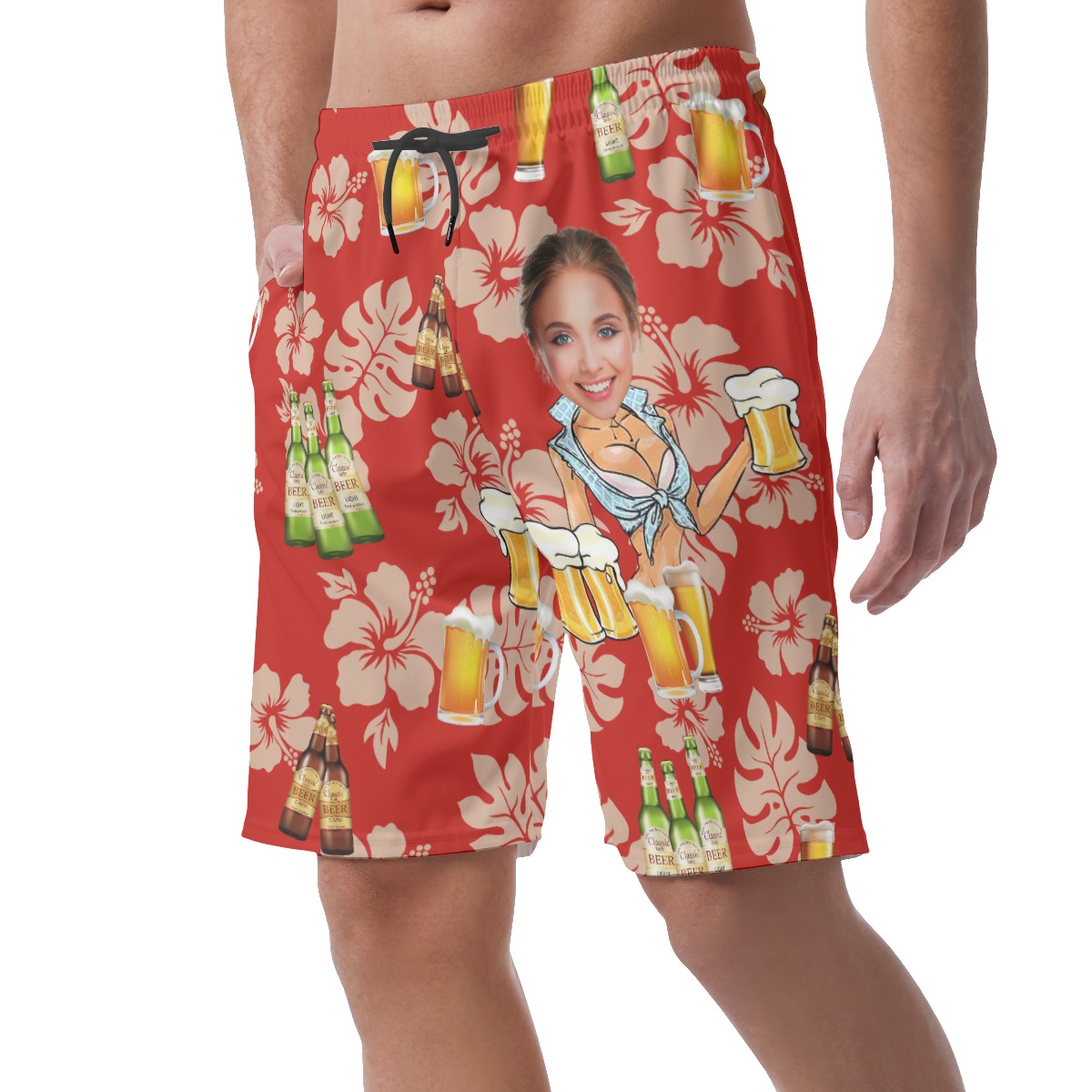 Funny Custom Face Beer Summer Beach Shorts For Men
