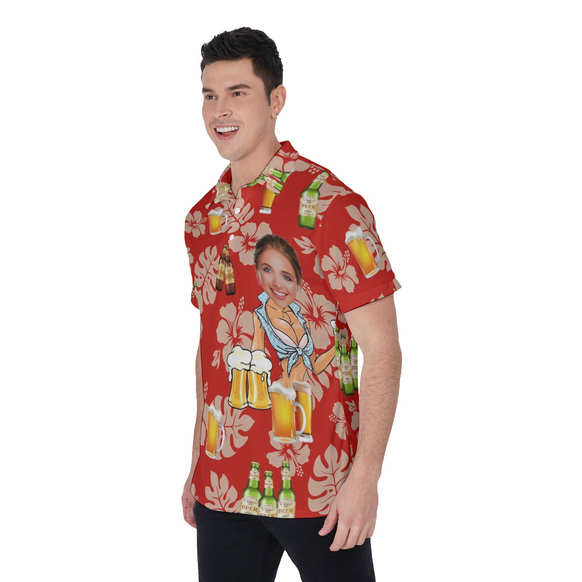 Custom Beer Hawaiian Polo Shirt With Face For Him