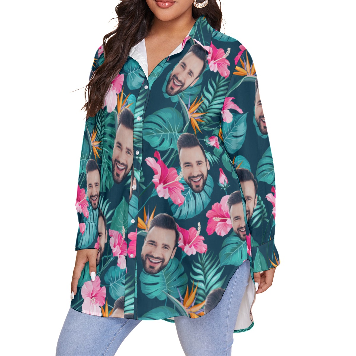 Custom Face Plus Size Hawaiian Shirts For Women