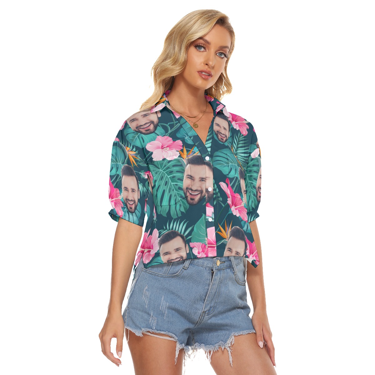 Custom Face Crop Top Hawaiian Shirts For Women