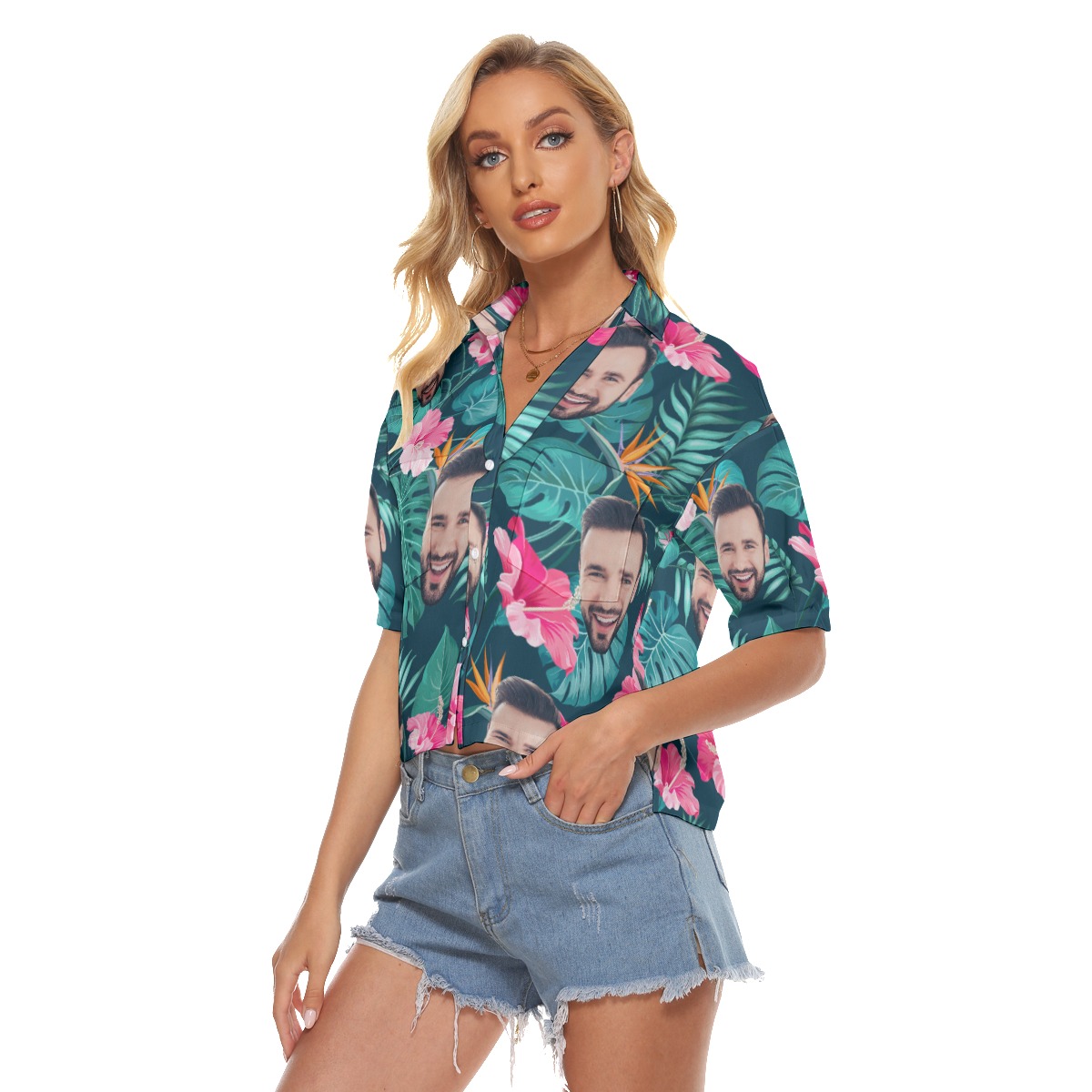 Custom Face Crop Top Hawaiian Shirts For Women