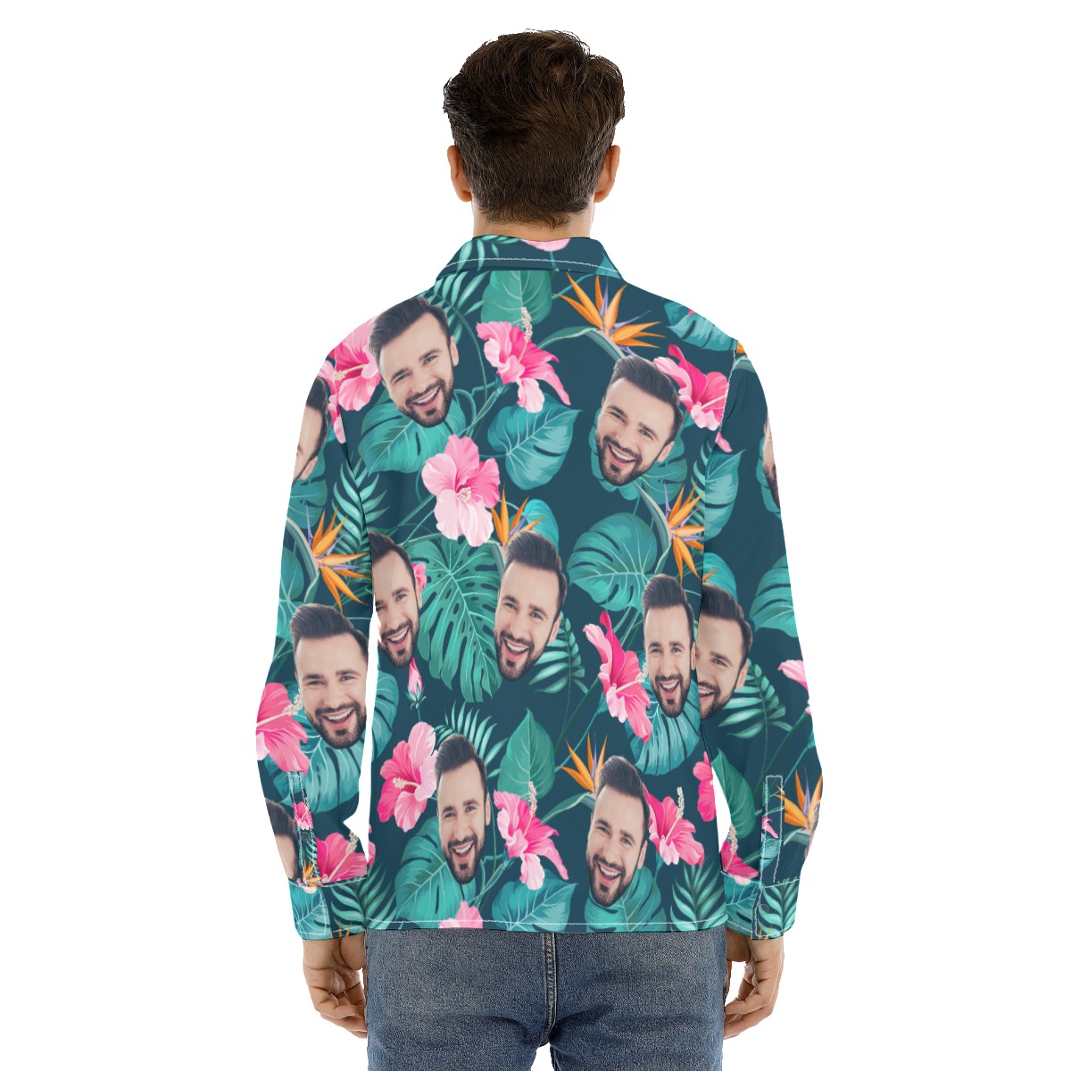 Custom Face Long Sleeve Hawaiian Shirts For Men