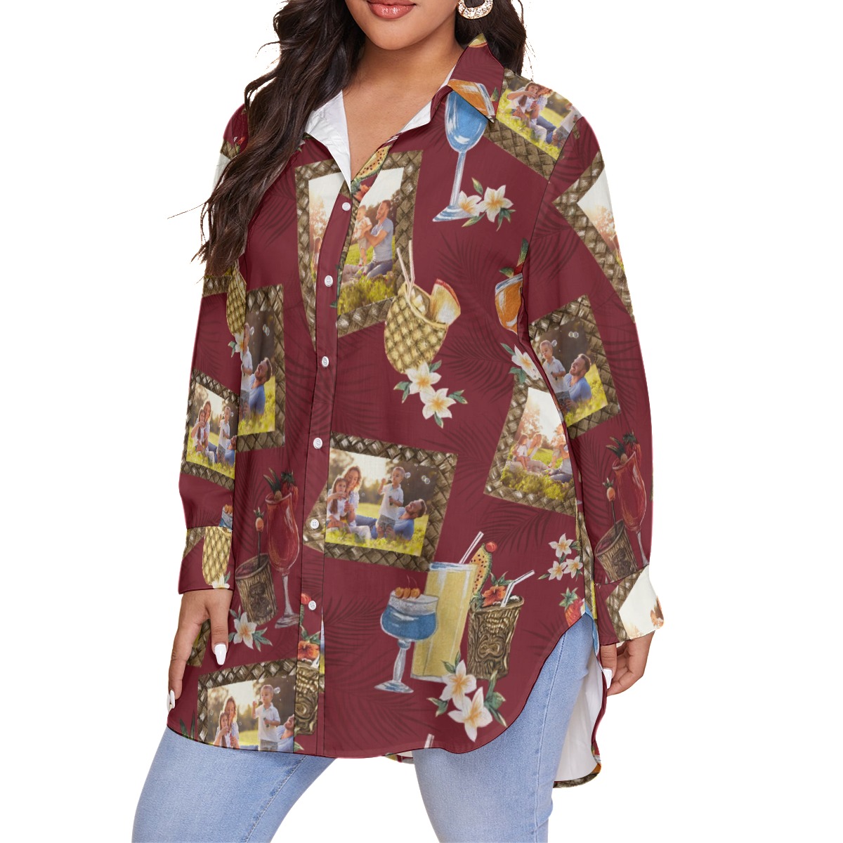 Funny Custom Photos With Tropical Drinks Hawaiian Plus Size Shirt