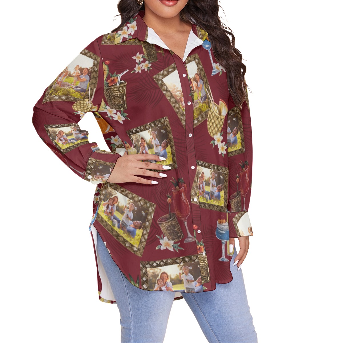 Funny Custom Photos With Tropical Drinks Hawaiian Plus Size Shirt