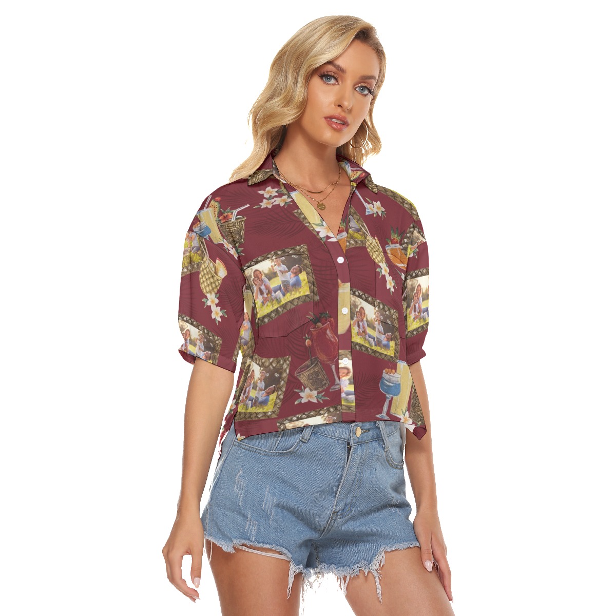 Tropical Tiki Drinks Custom Photos Hawaiian Crop Top Shirt