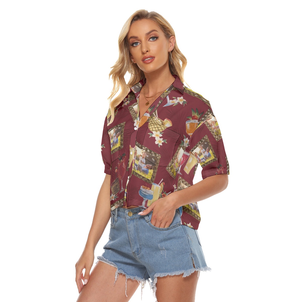 Tropical Tiki Drinks Custom Photos Hawaiian Crop Top Shirt