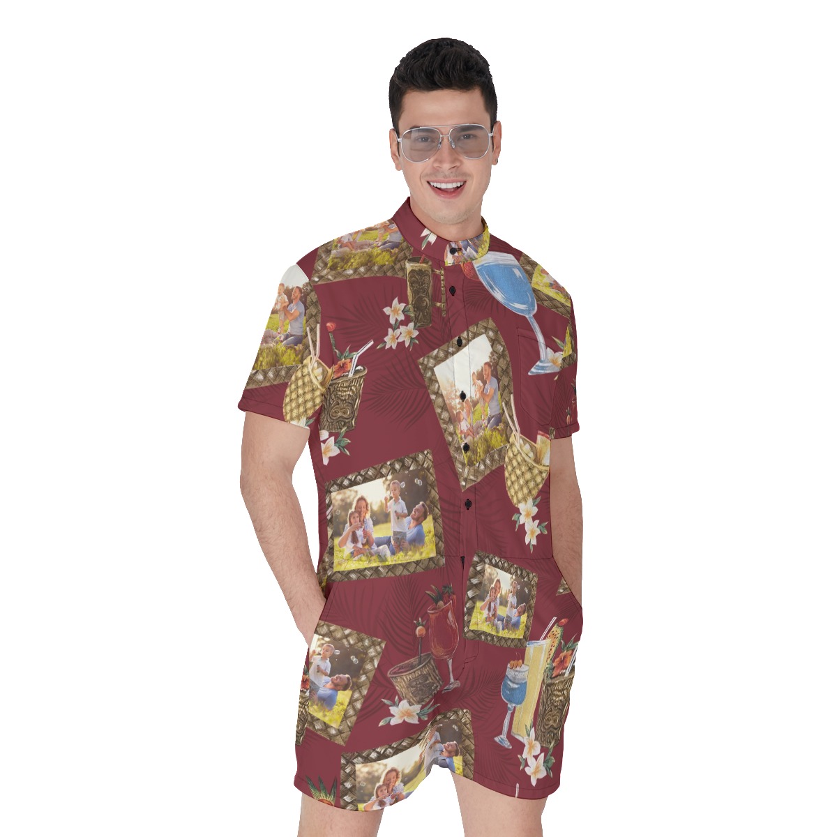 Unique Custom Photos Vintage Hawaiian Romper For Men - variant image 1