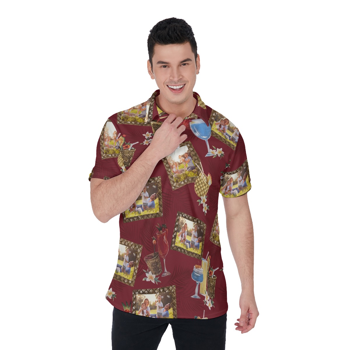 Funny Custom Photos Tropical Drinks Hawaiian Polo Shirt - variant image 1