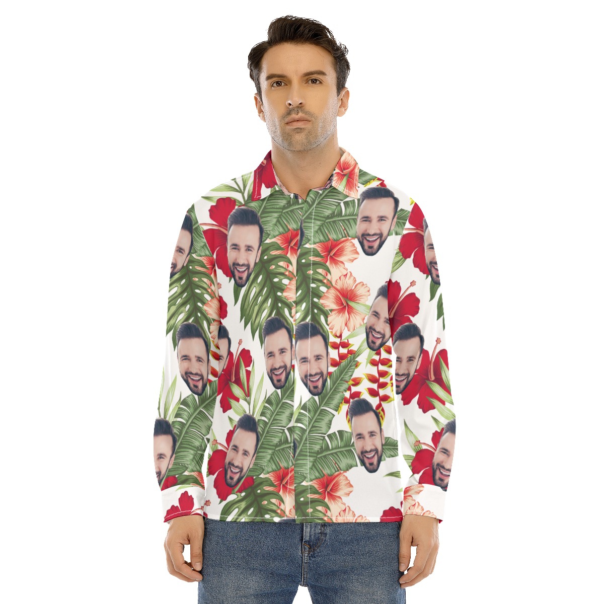 Men's Custom Face Long Sleeve Hawaiian Shirts - variant image 1