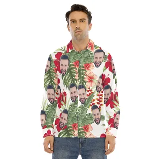 Men's Custom Face Long Sleeve Hawaiian Shirts