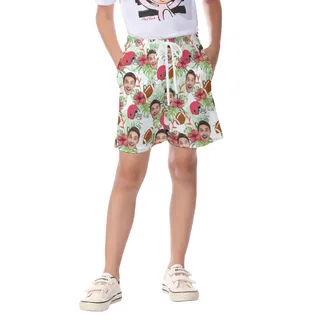 Cute Football Custom Face Hawaiian Beach Shorts For Kids