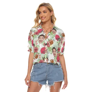 Football Custom Face Floral Hawaiian Crop Top Shirt For Women