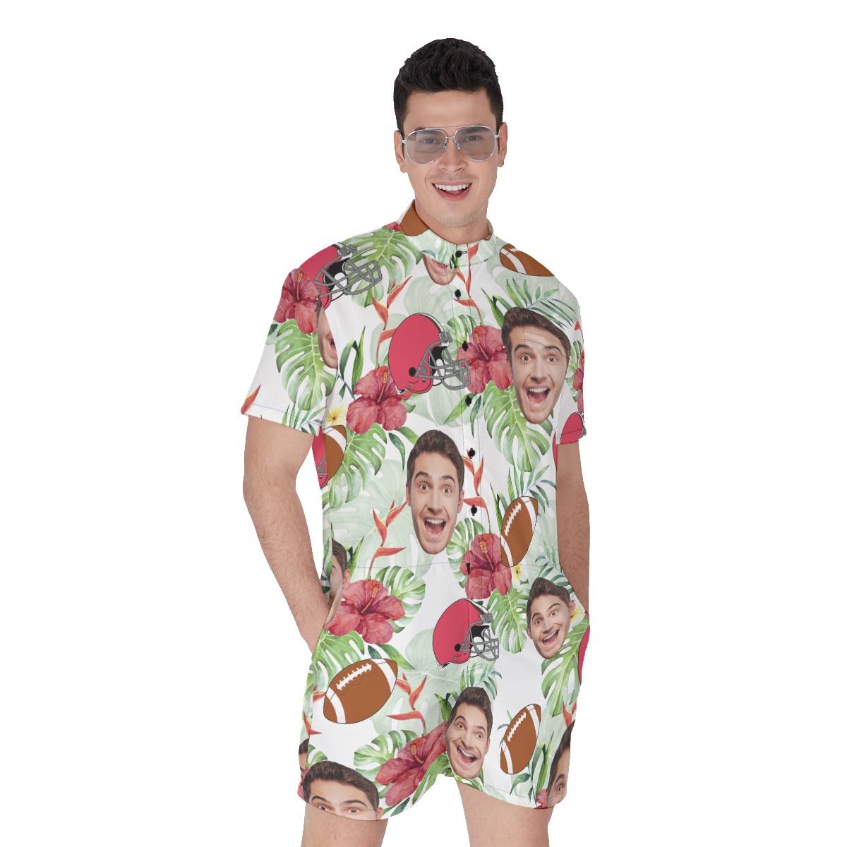 Funny Custom Face Football Hawaiian Romper - variant image 1