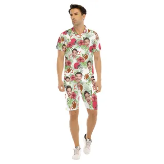 Funny Football Custom Face Hawaiian Shirt And Shorts For Men