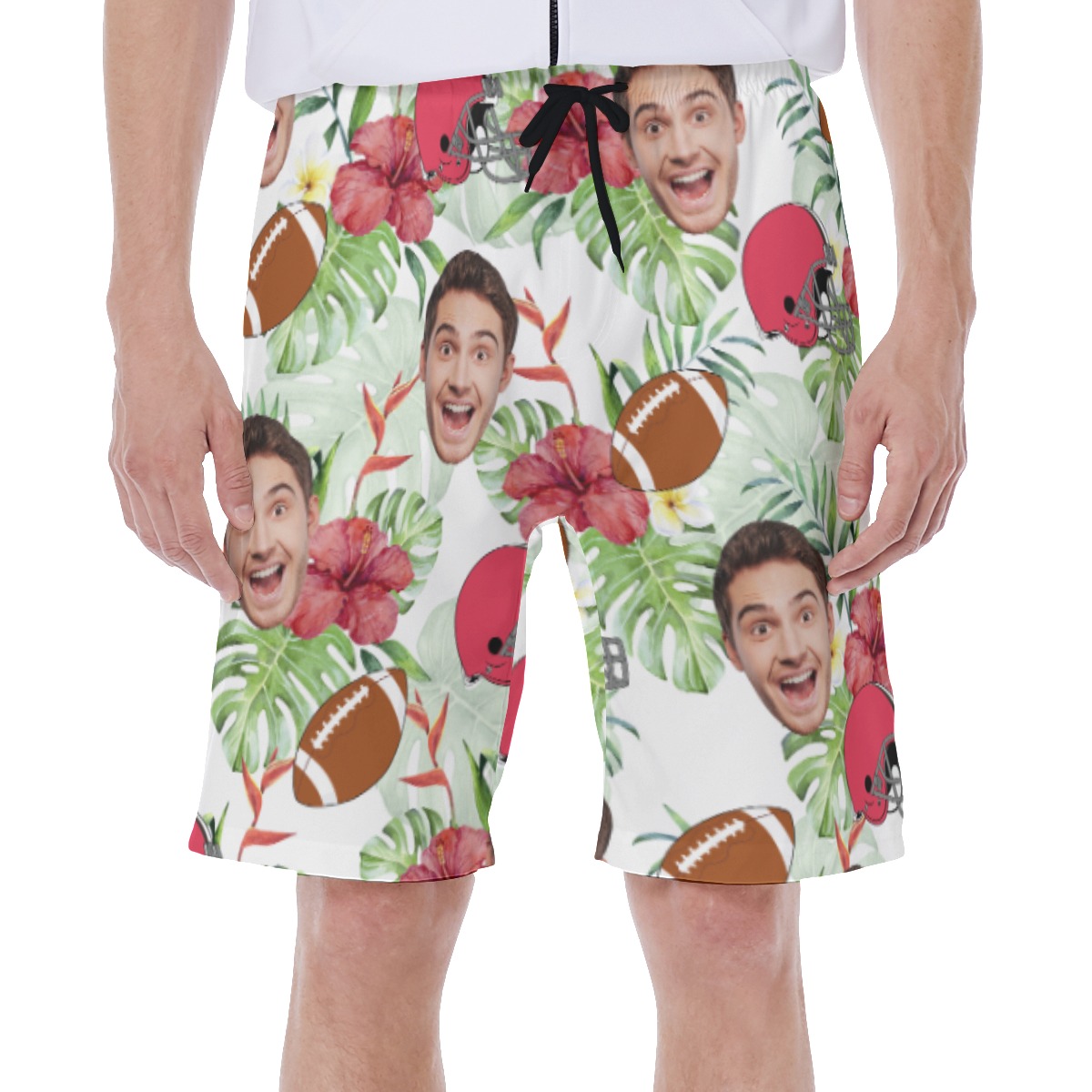 Floral Custom Face Football Hawaiian Swim Trunks For Men - variant image 1