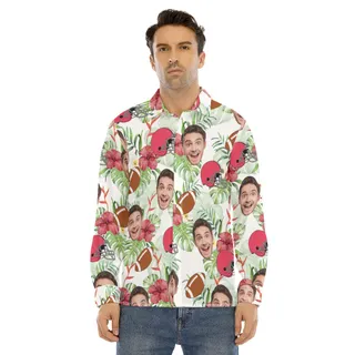 Football Custom Face Hawaiian Long Sleeve Shirt