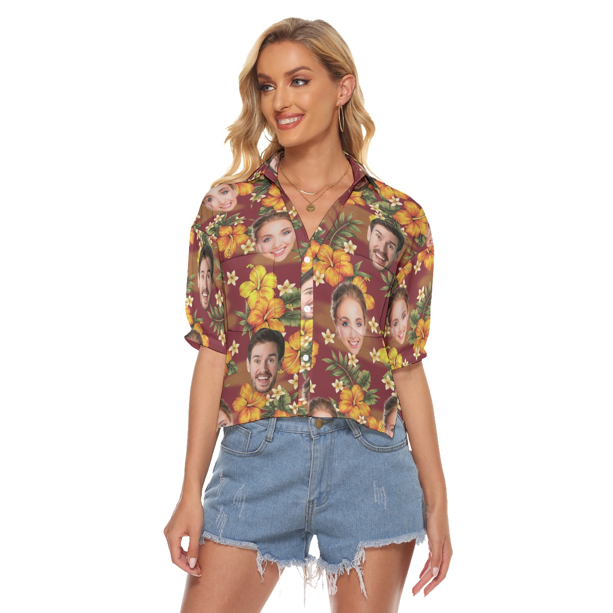 Women's Hawaiian Cropped Shirt With Custom Face - variant image 1