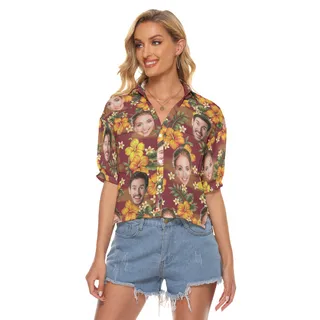 Women's Hawaiian Cropped Shirt With Custom Face