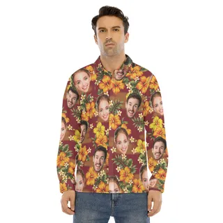 Men's Long Sleeve Hawaiian Shirt With Custom Face