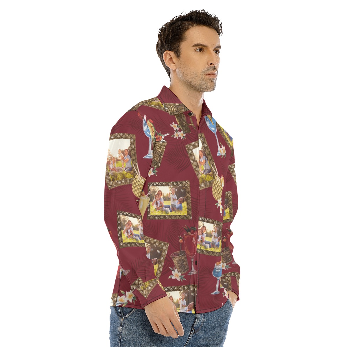 Unique Custom Photos Tiki Drinks Hawaiian Long Sleeve Shirt