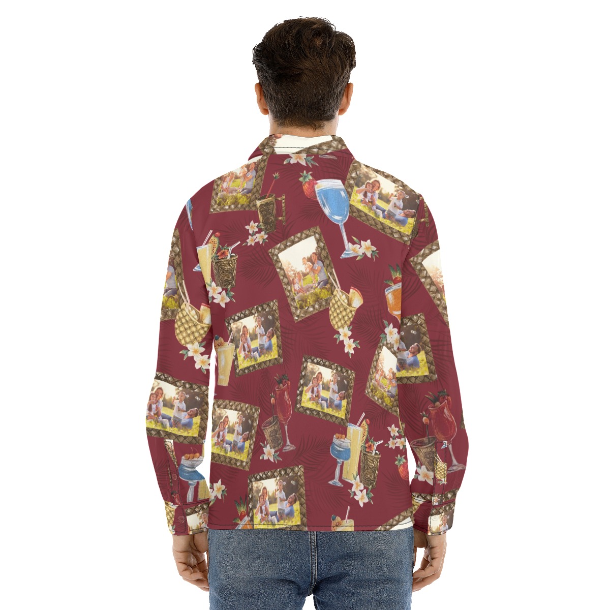 Unique Custom Photos Tiki Drinks Hawaiian Long Sleeve Shirt