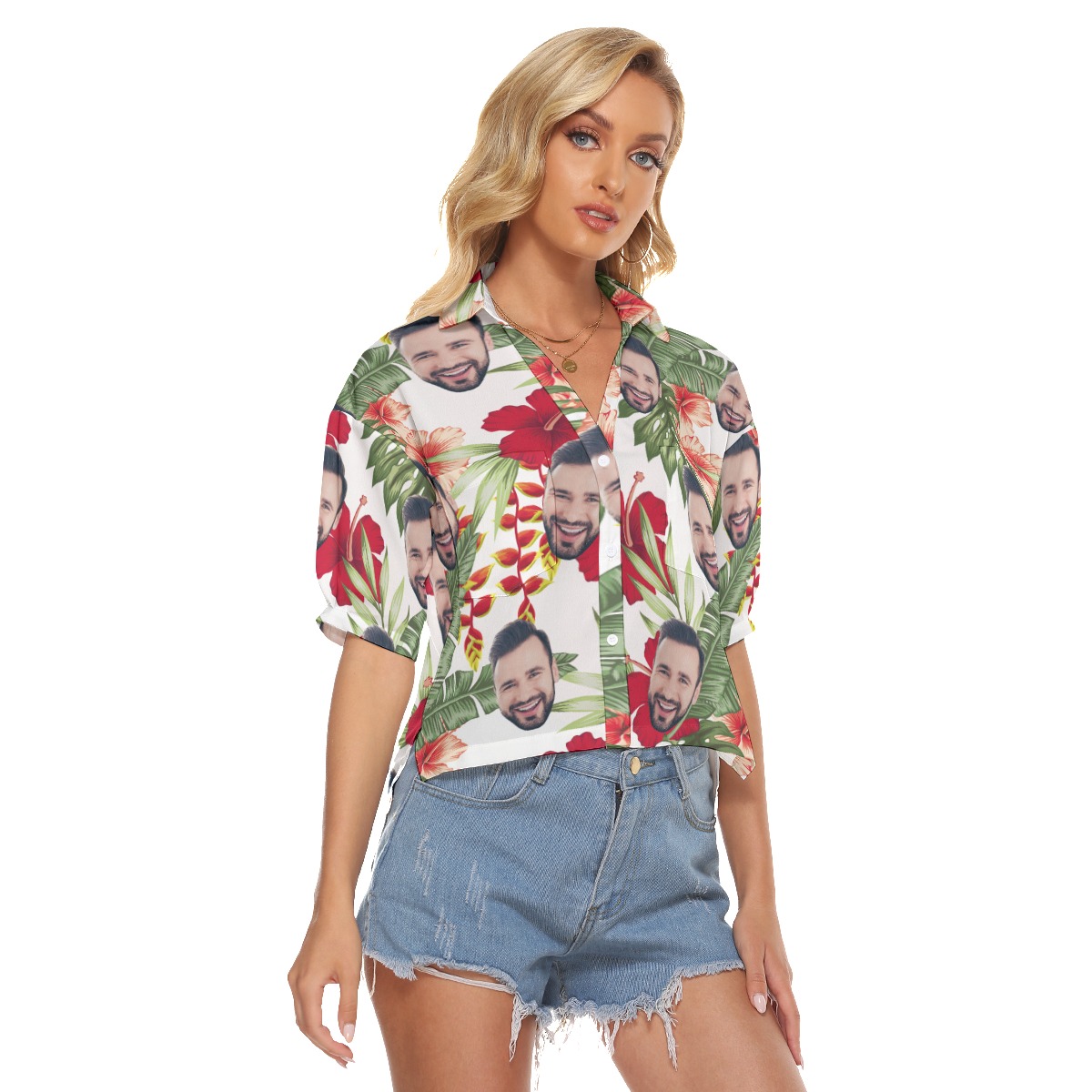 Women's Custom Face Crop Top Hawaiian Shirts