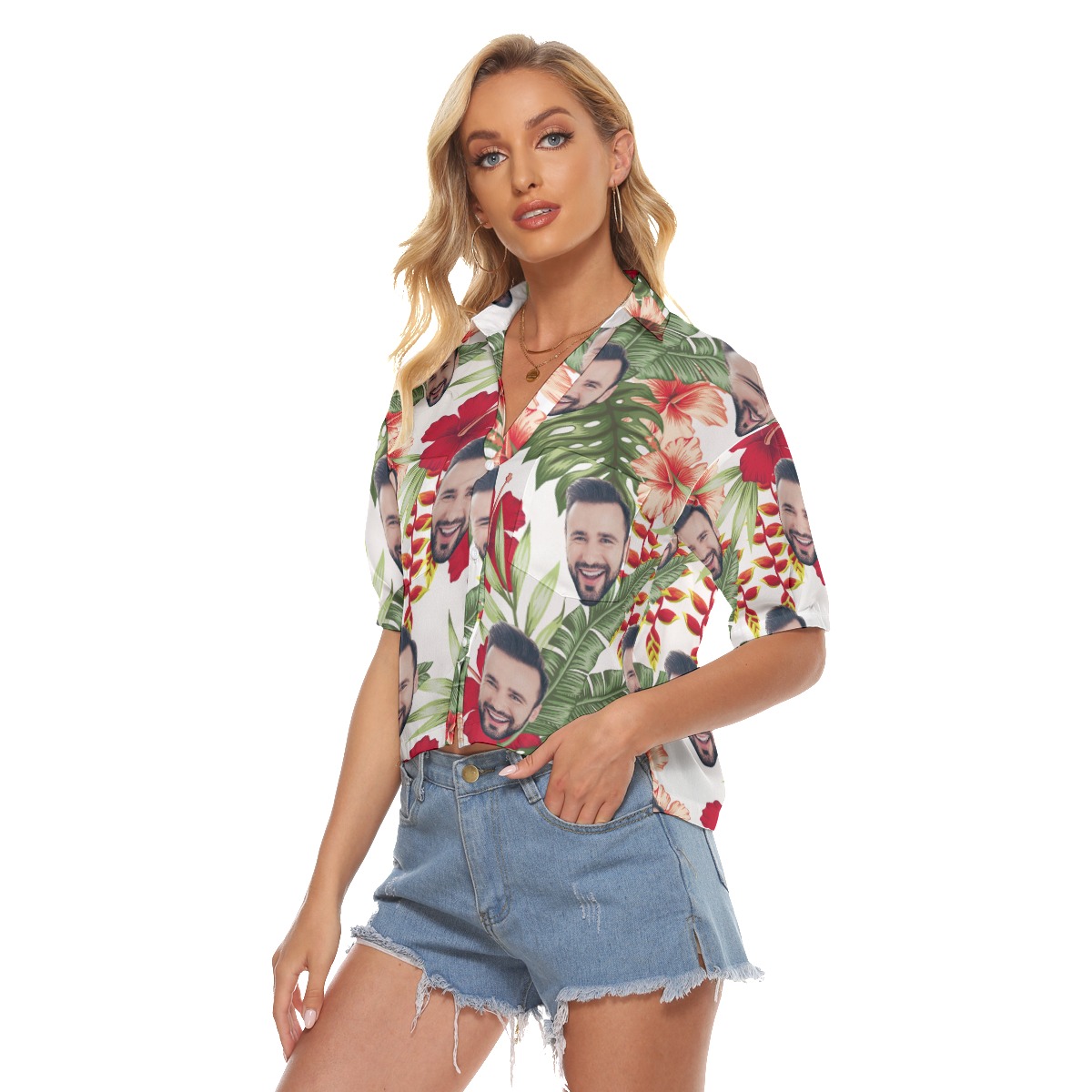 Women's Custom Face Crop Top Hawaiian Shirts