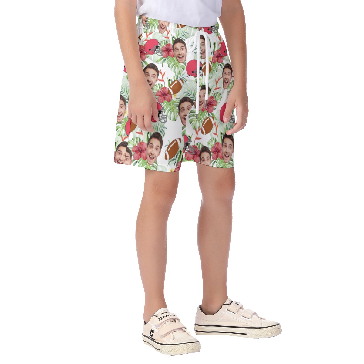 Cute Football Custom Face Hawaiian Beach Shorts For Kids