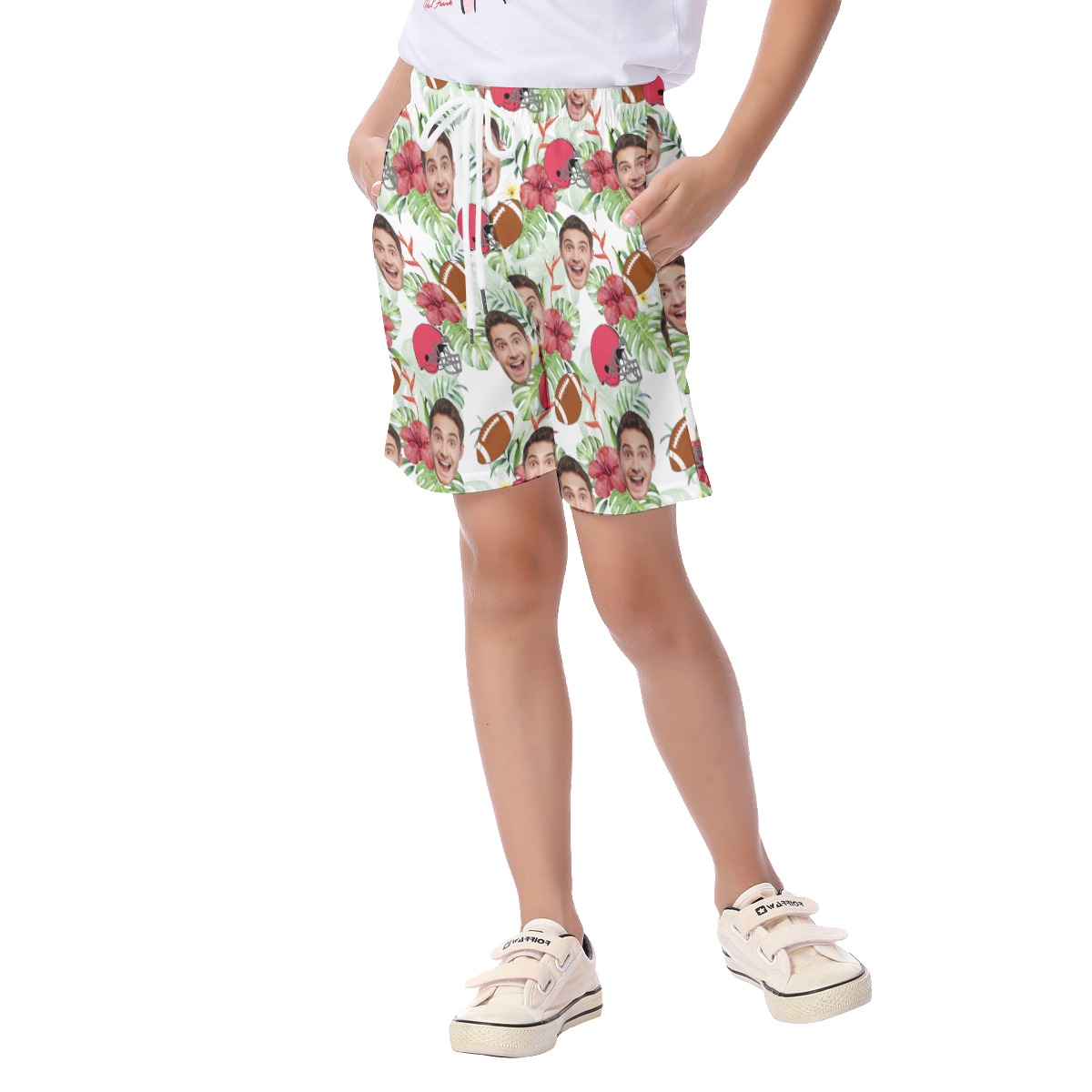 Cute Football Custom Face Hawaiian Beach Shorts For Kids