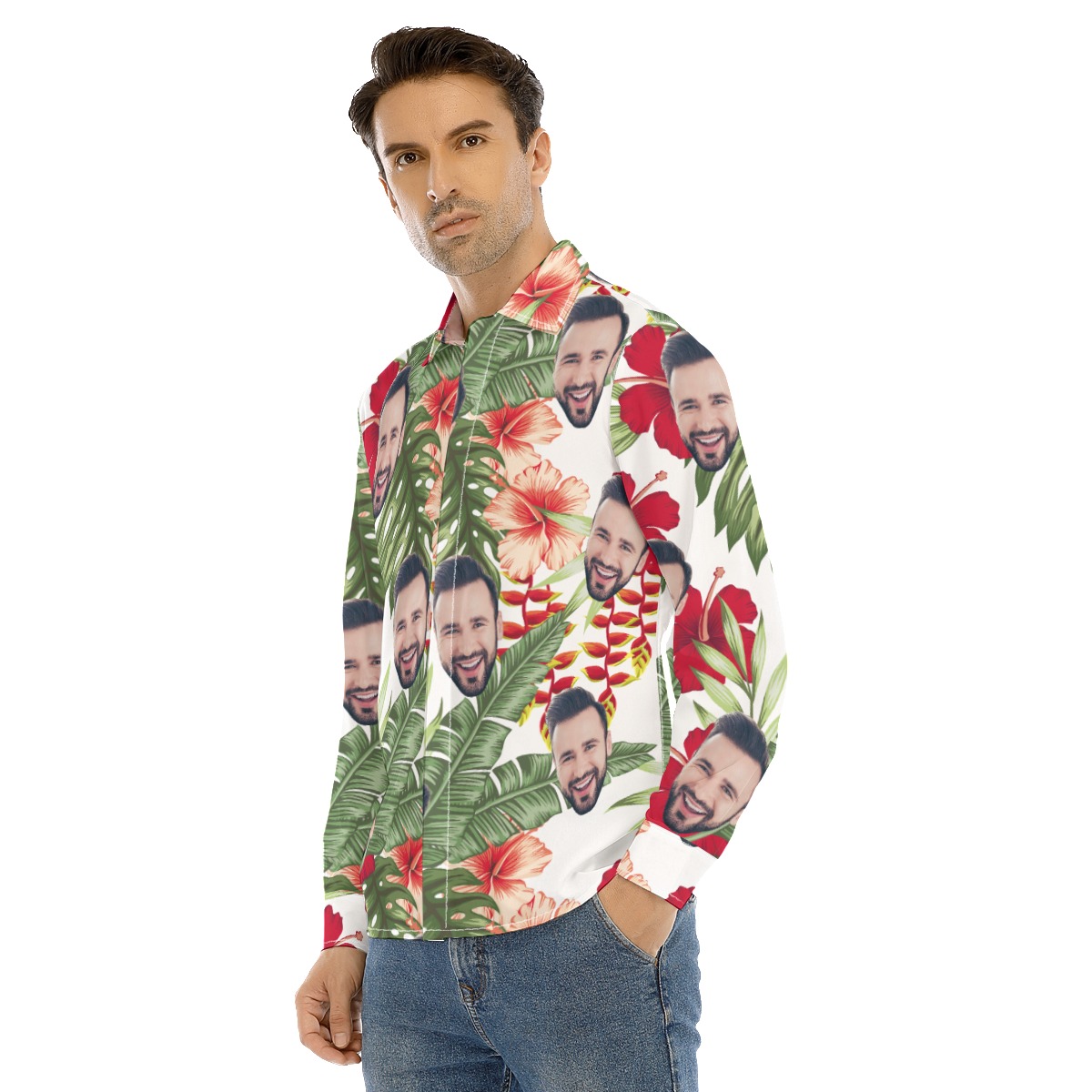 Men's Custom Face Long Sleeve Hawaiian Shirts