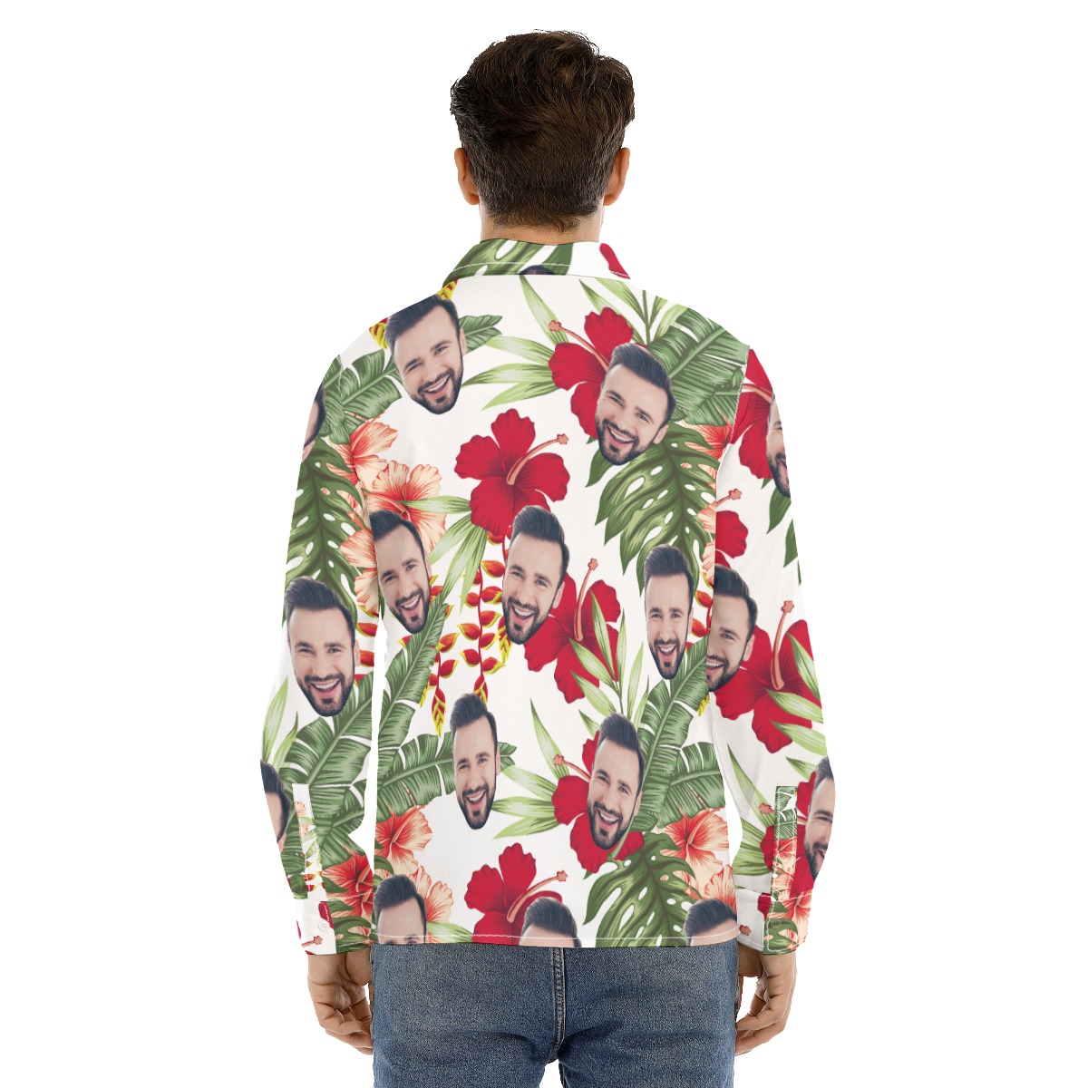 Men's Custom Face Long Sleeve Hawaiian Shirts