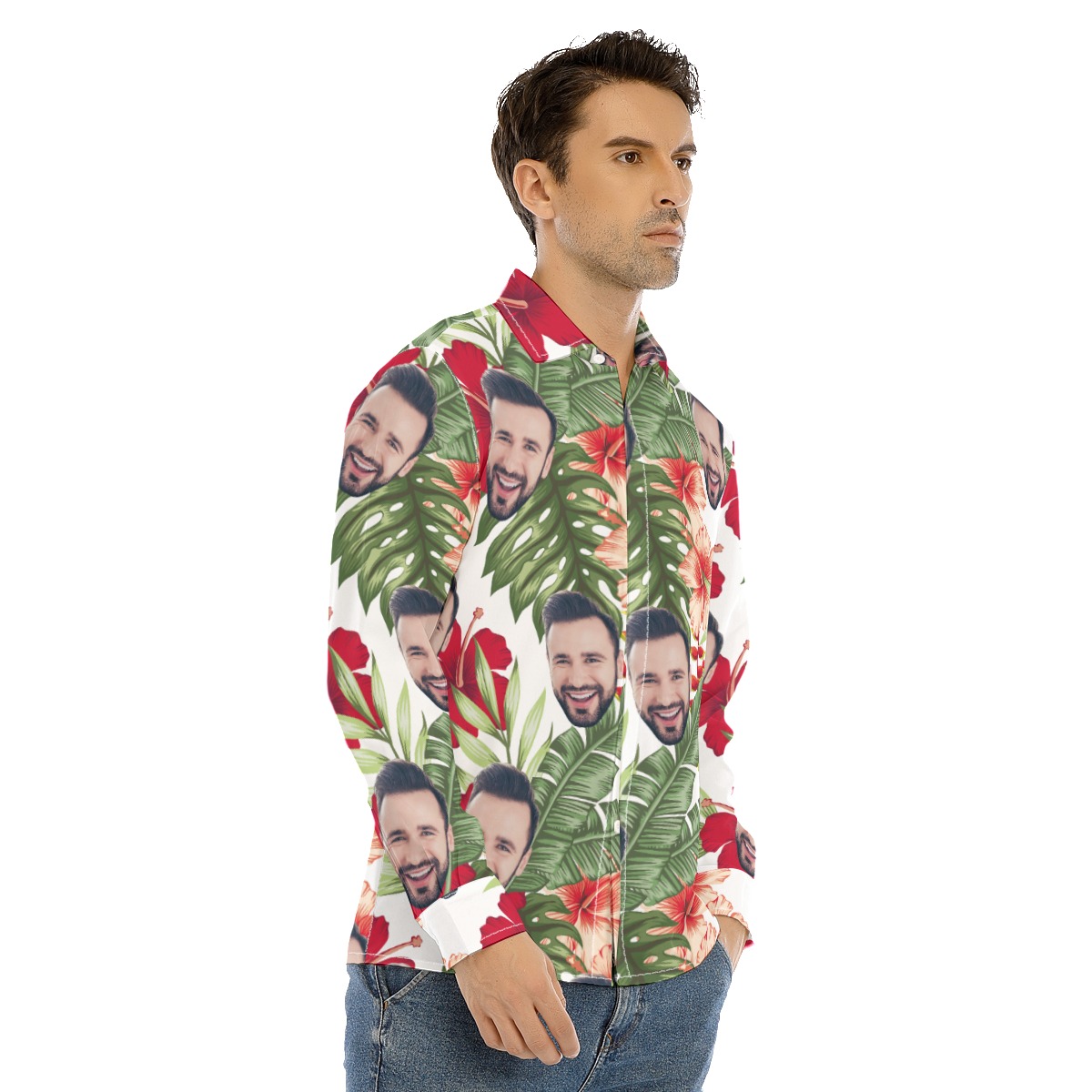 Men's Custom Face Long Sleeve Hawaiian Shirts