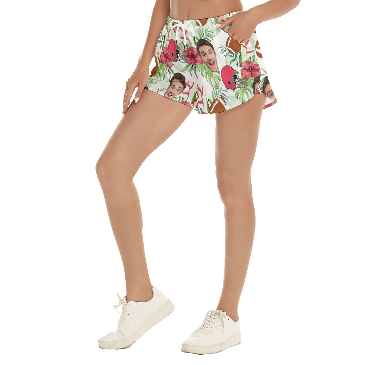 Funny Football Custom Face Summer Beach Shorts For Women