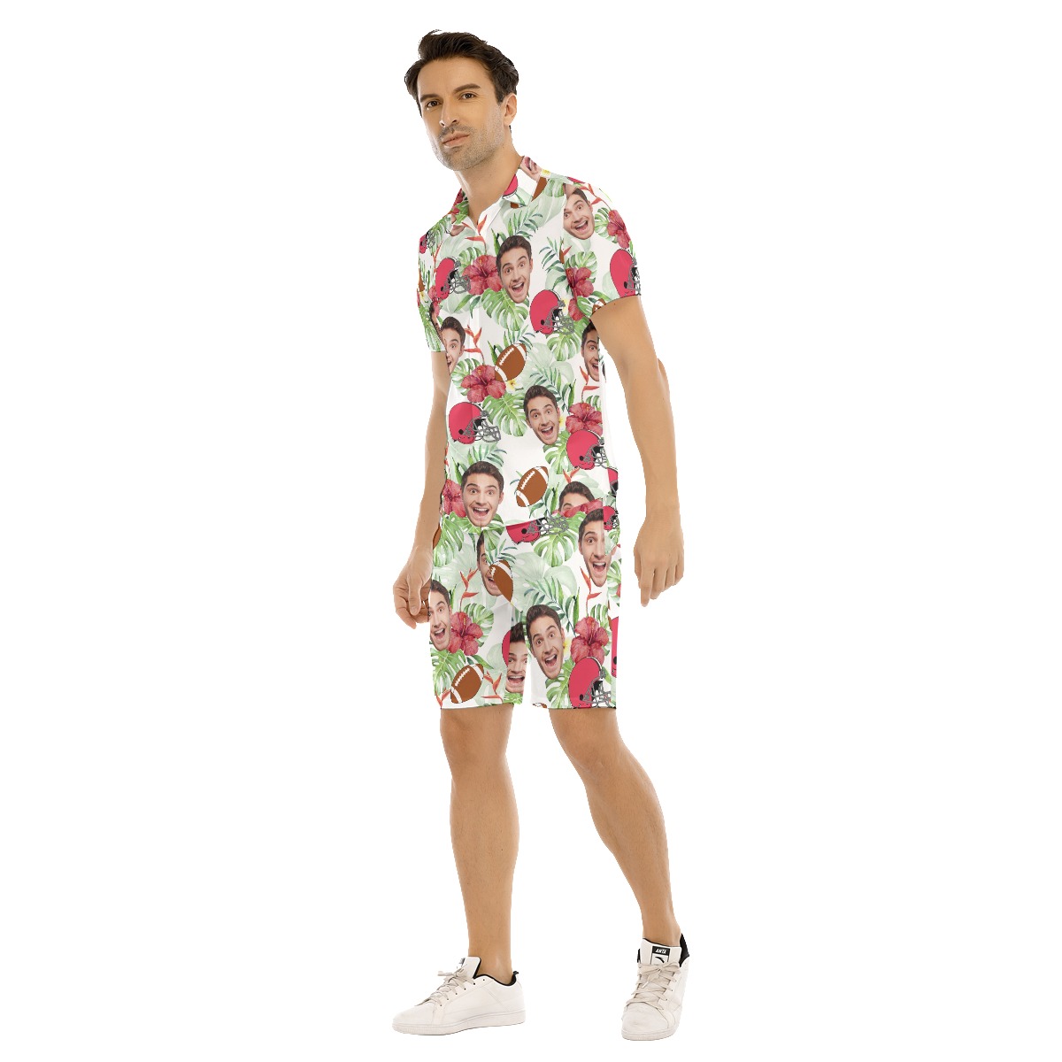 Funny Football Custom Face Hawaiian Shirt And Shorts For Men