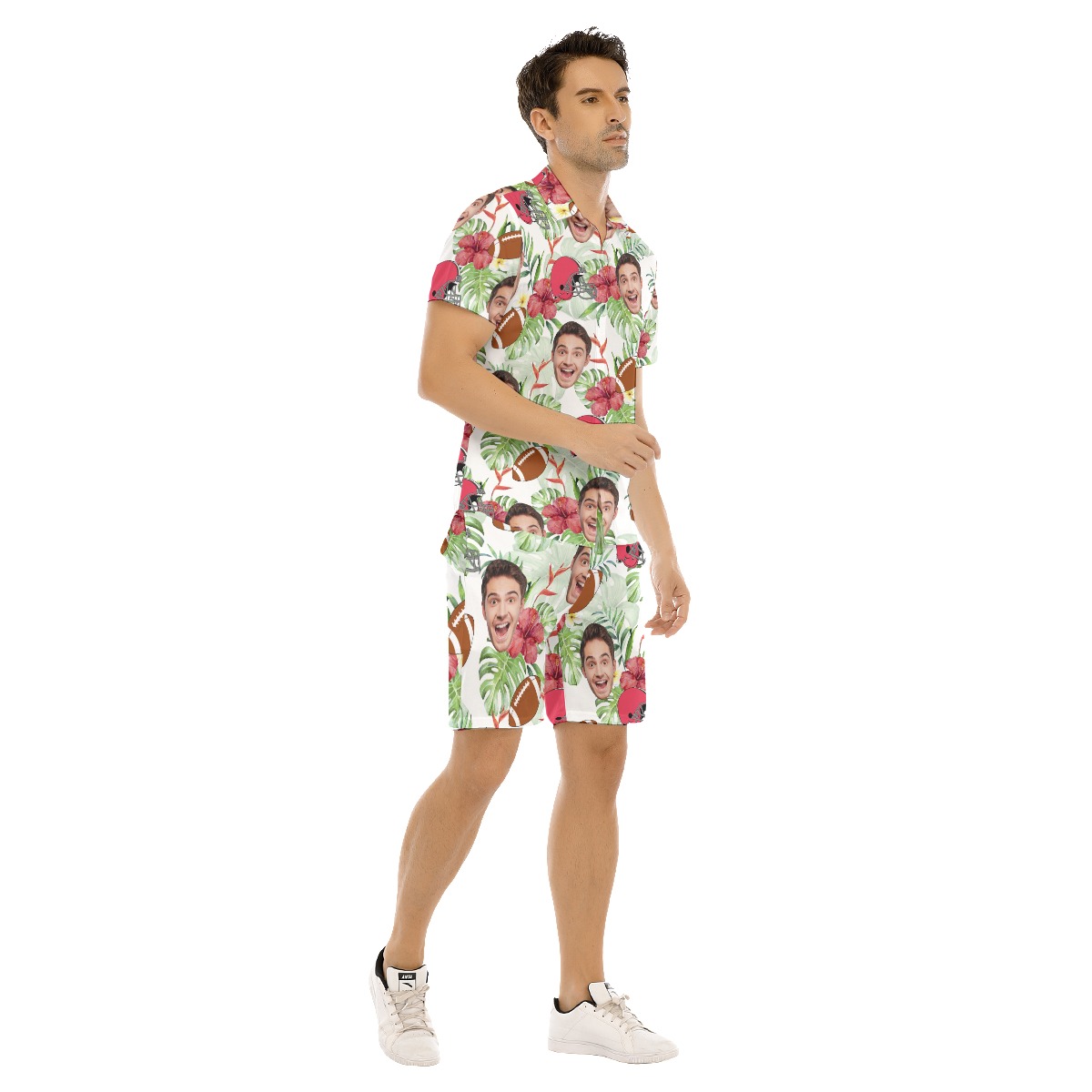 Funny Football Custom Face Hawaiian Shirt And Shorts For Men