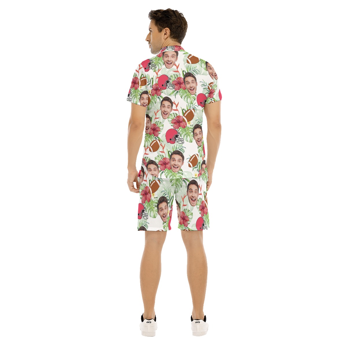 Funny Football Custom Face Hawaiian Shirt And Shorts For Men