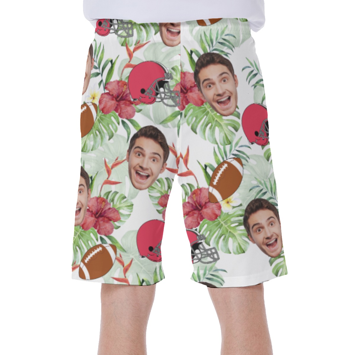 Floral Custom Face Football Hawaiian Swim Trunks For Men