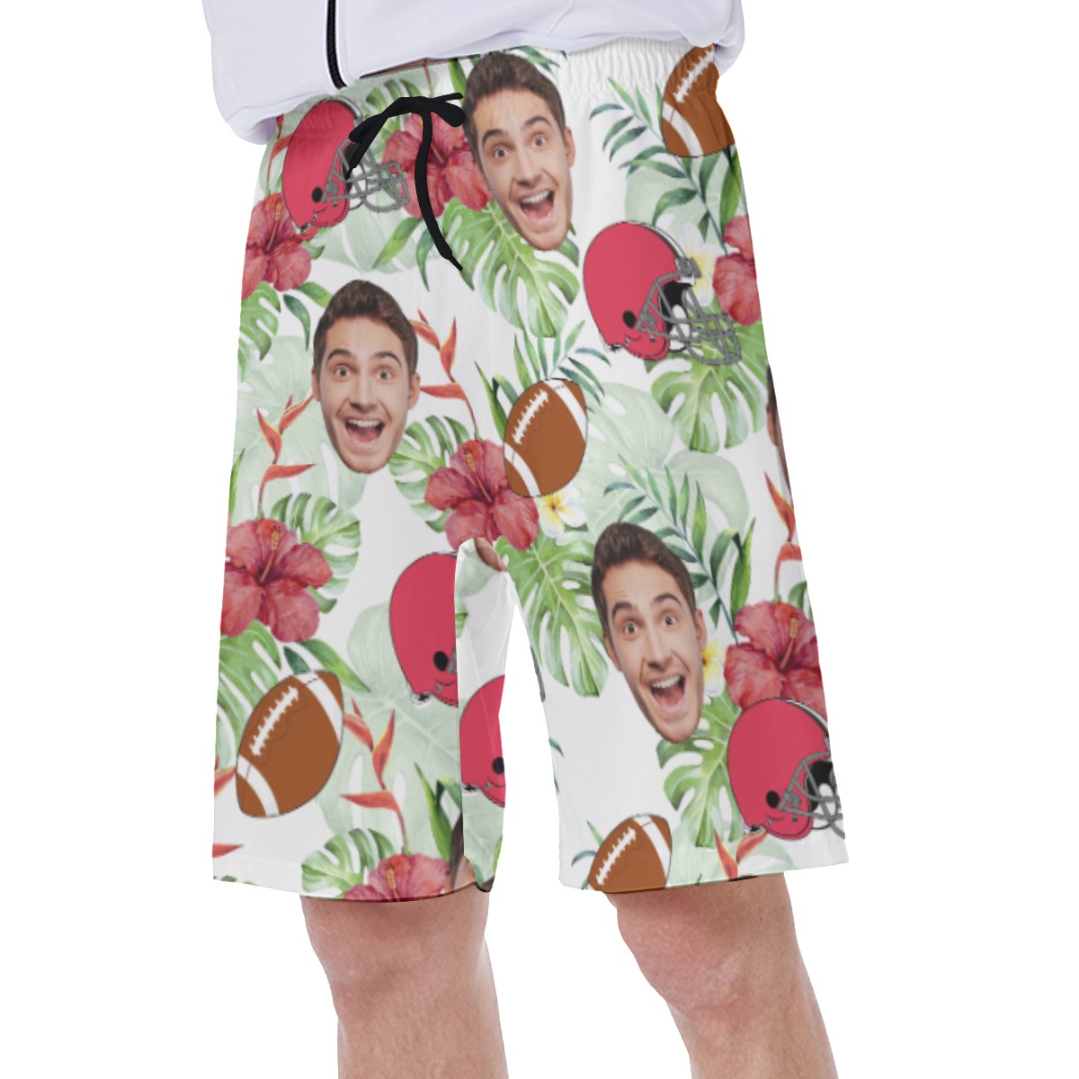Floral Custom Face Football Hawaiian Swim Trunks For Men