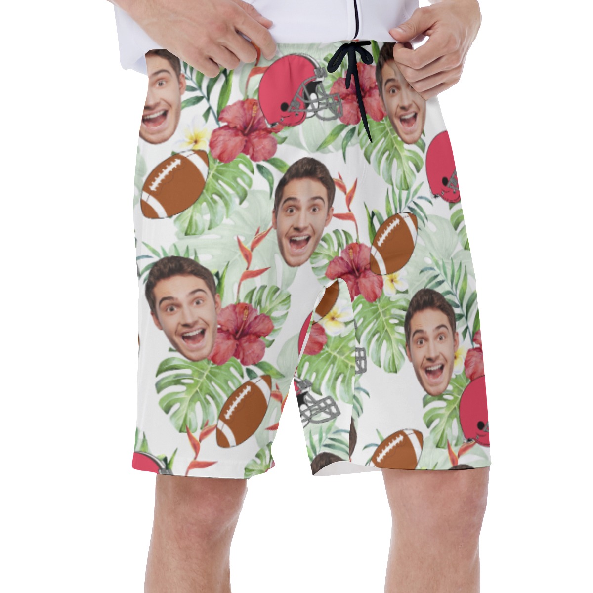 Floral Custom Face Football Hawaiian Swim Trunks For Men