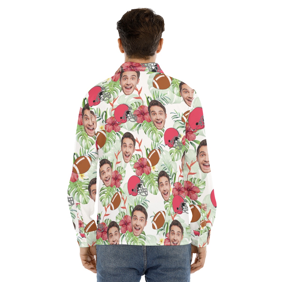 Football Custom Face Hawaiian Long Sleeve Shirt