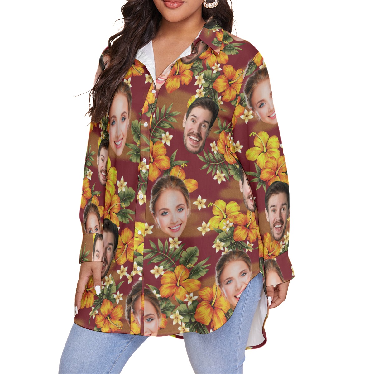 Women's Plus Size Hawaiian Shirt With Custom Face