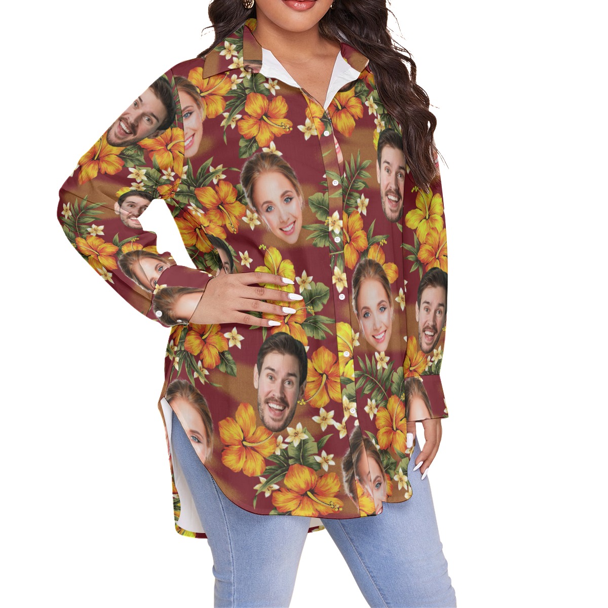 Women's Plus Size Hawaiian Shirt With Custom Face