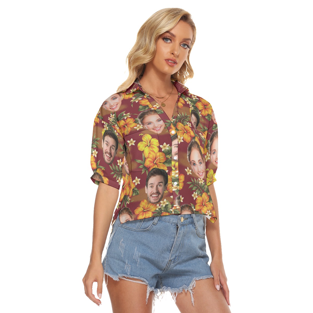 Women's Hawaiian Cropped Shirt With Custom Face