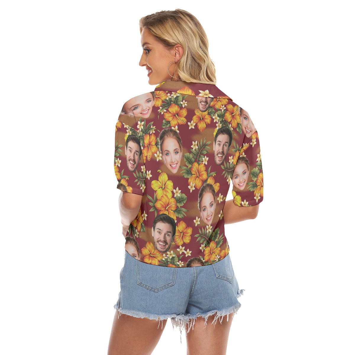 Women's Hawaiian Cropped Shirt With Custom Face