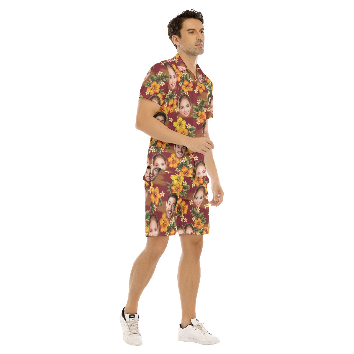 Custom Face Hawaiian Beach Shirt Set For Men