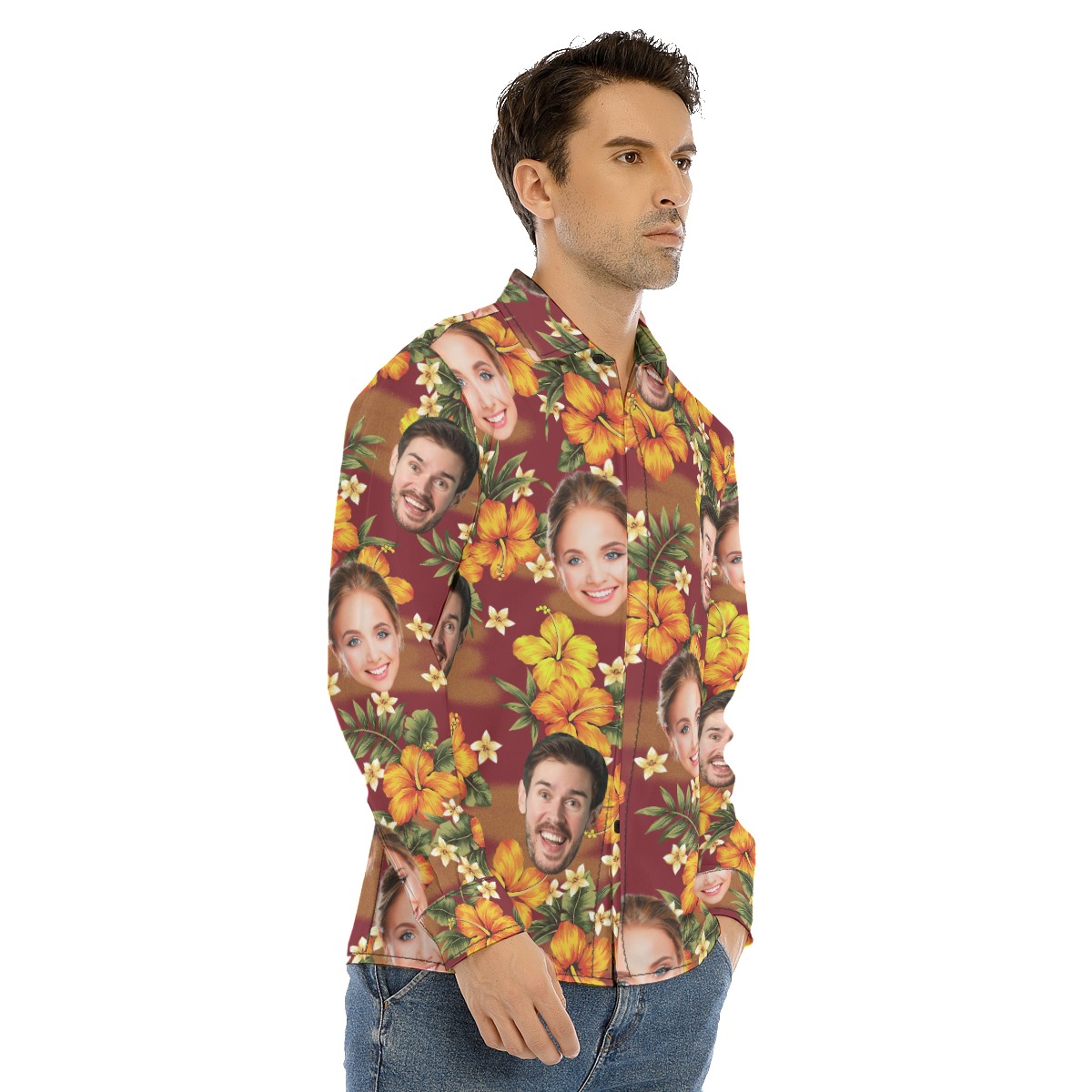 Men's Long Sleeve Hawaiian Shirt With Custom Face