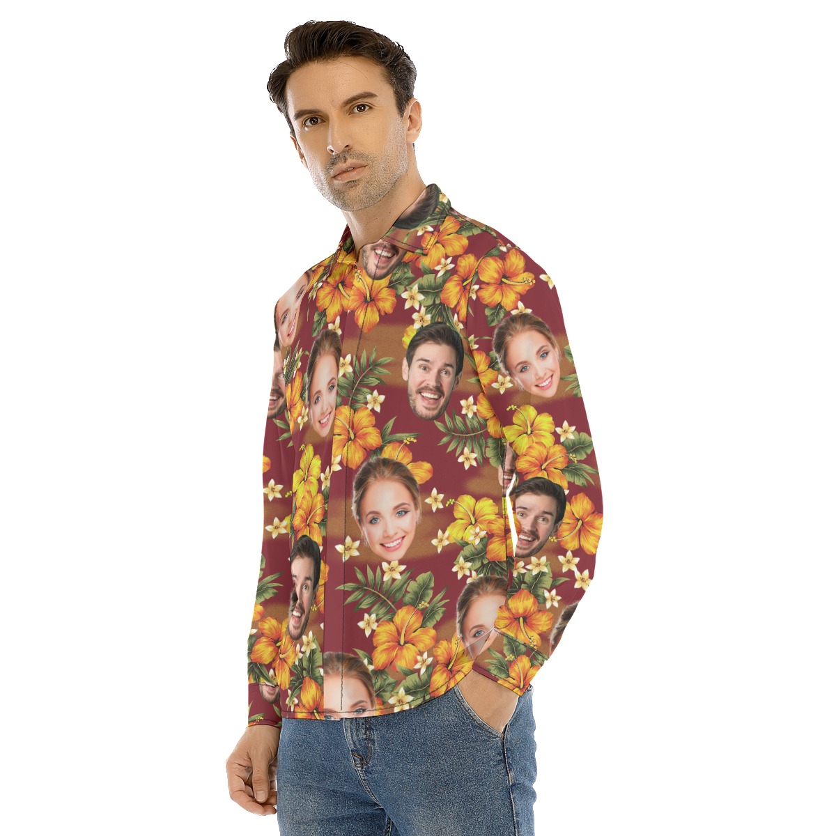 Men's Long Sleeve Hawaiian Shirt With Custom Face