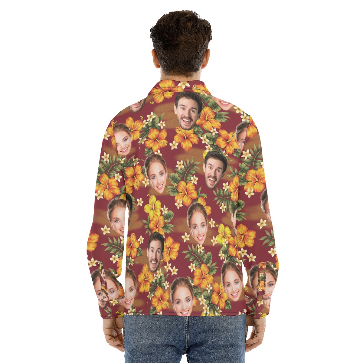 Men's Long Sleeve Hawaiian Shirt With Custom Face